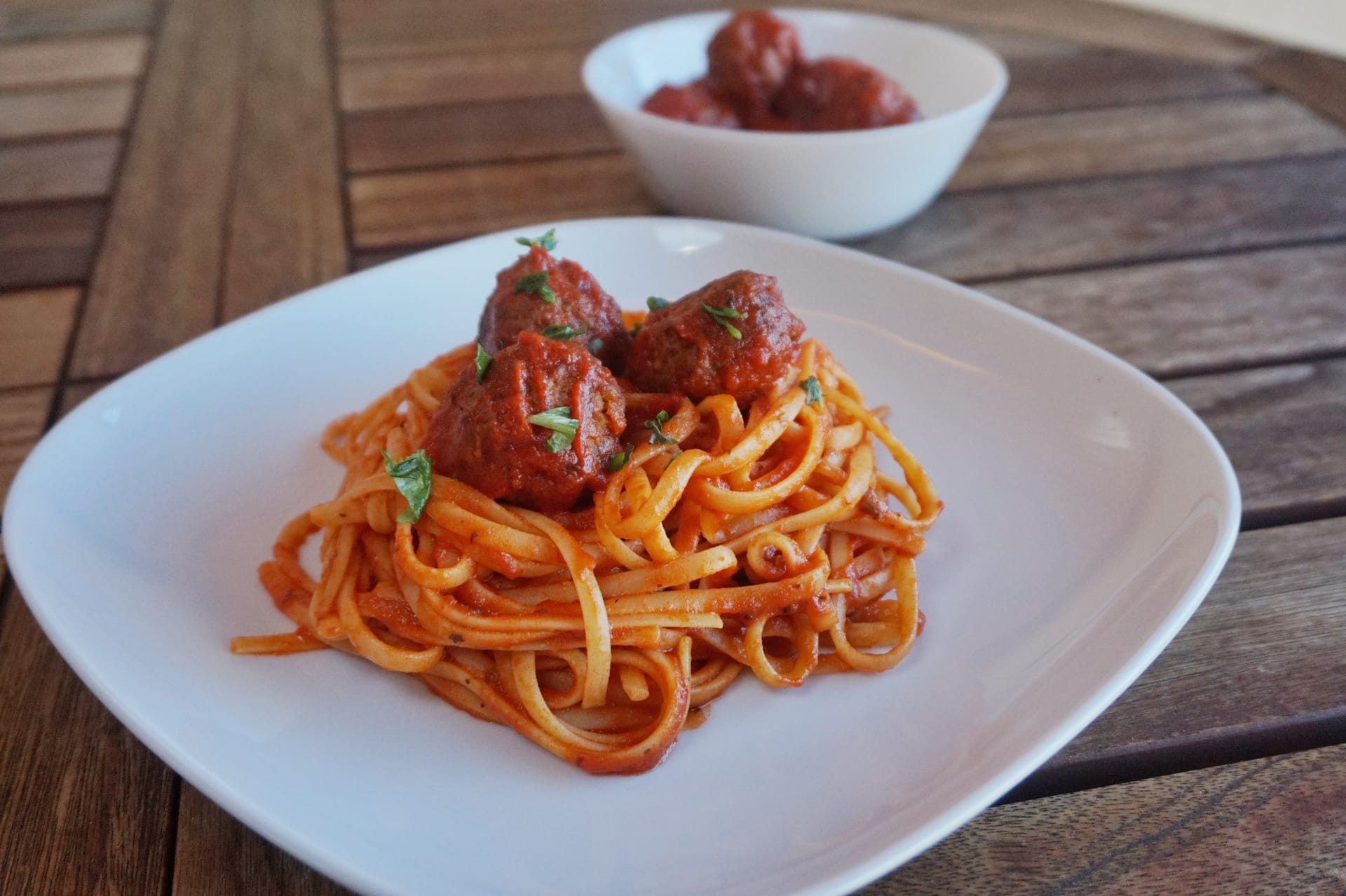 Polpette al Basilico w/Spaghetti Pomodoro